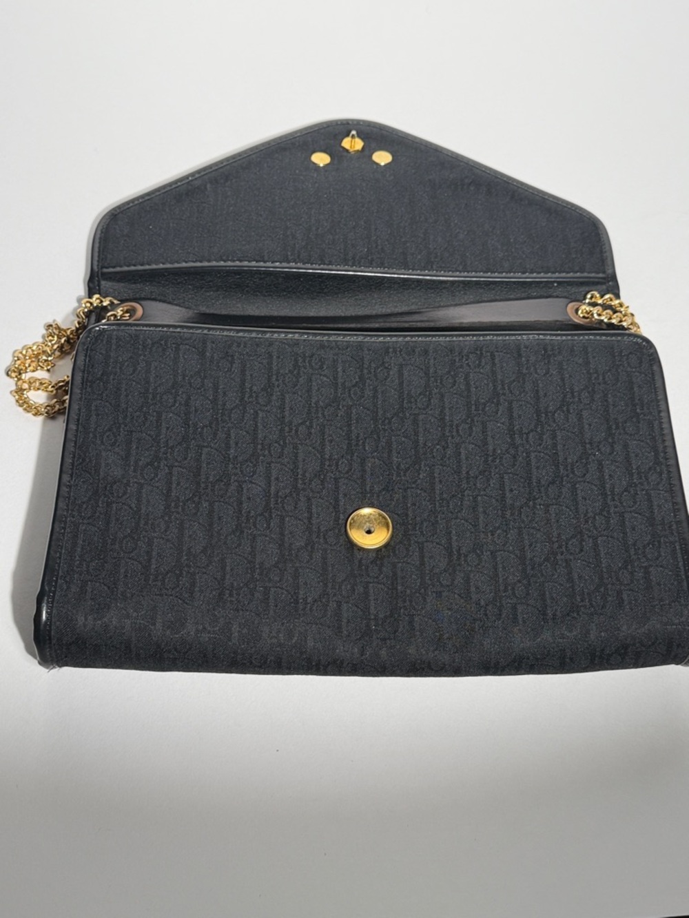 Pre-Love Christian Dior Trotter Canvas  Black Envelope Crossbody with Gold Chain - Picture 16 of 17